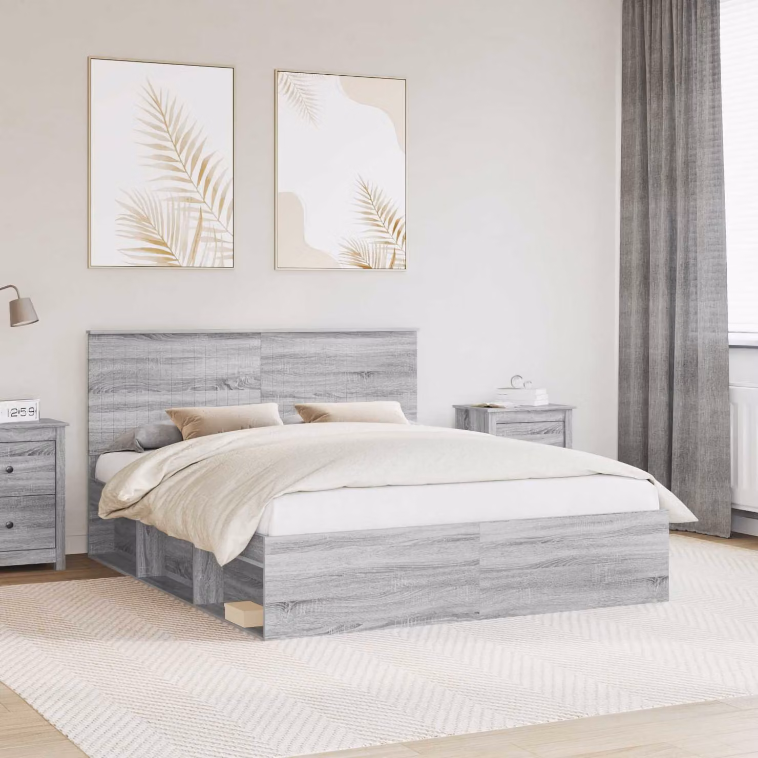 Struttura del letto moderna vidaXL in pino massello e MDF, colore Grigio, L/P/H: 160 x 200 x 100 cm