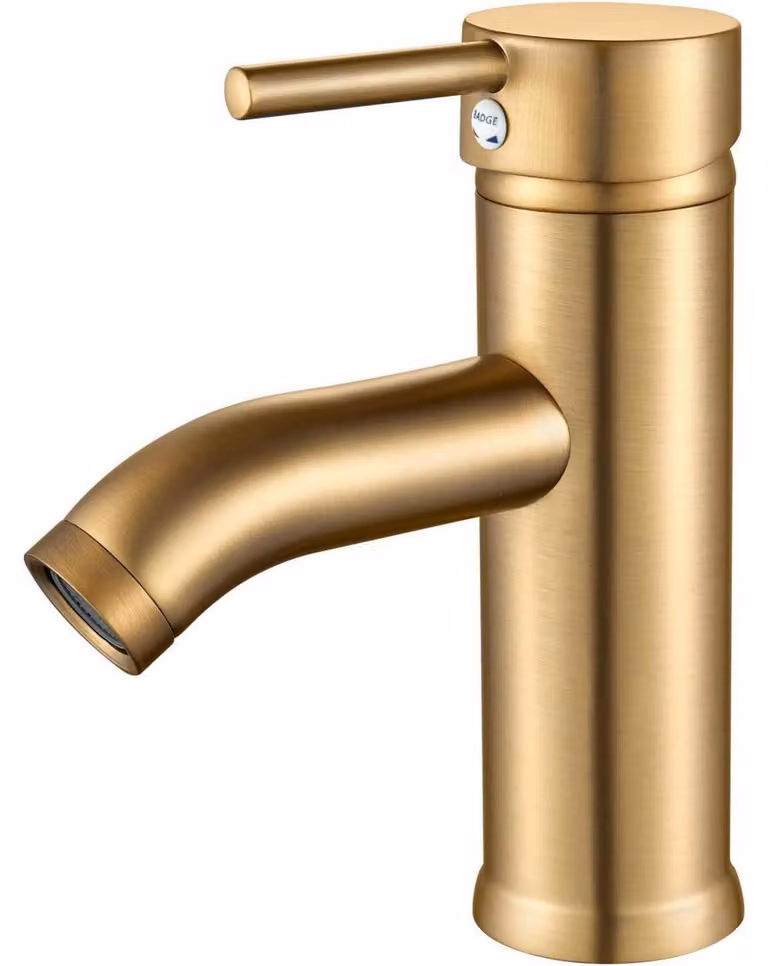 Miscelatore monocomando per lavabo, finitura oro spazzolato, con aeratore rimovibile in acciaio inossidabile