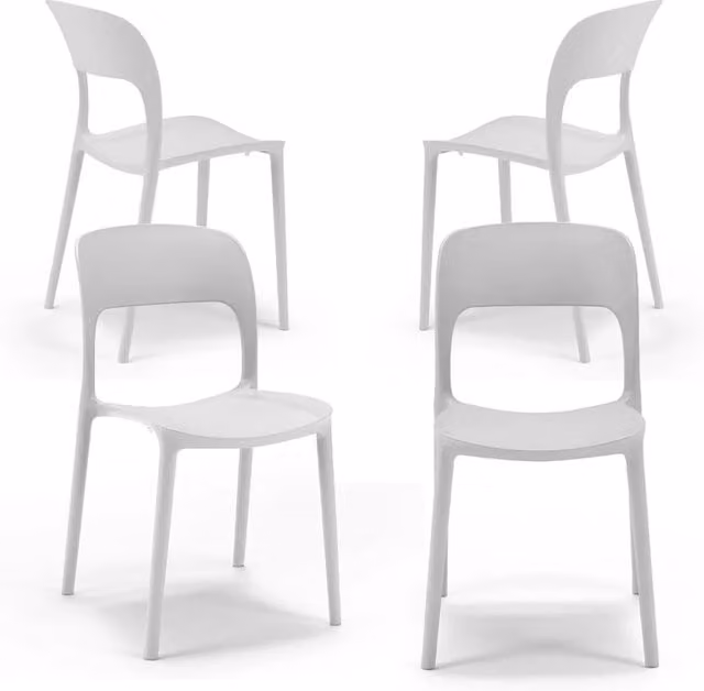 Set 4 sedie in polipropilene KATE, impilabile, resistente ai raggi UV, design moderno, ideale per sala da pranzo, cucina, sala d’attesa, bar, ristoranti o da esterno, colore Bianco