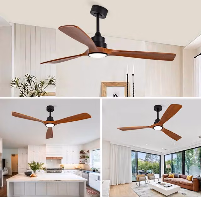 Ventilatore da soffitto 152,4 cm metallo e legno nero, LED dimmerabile –