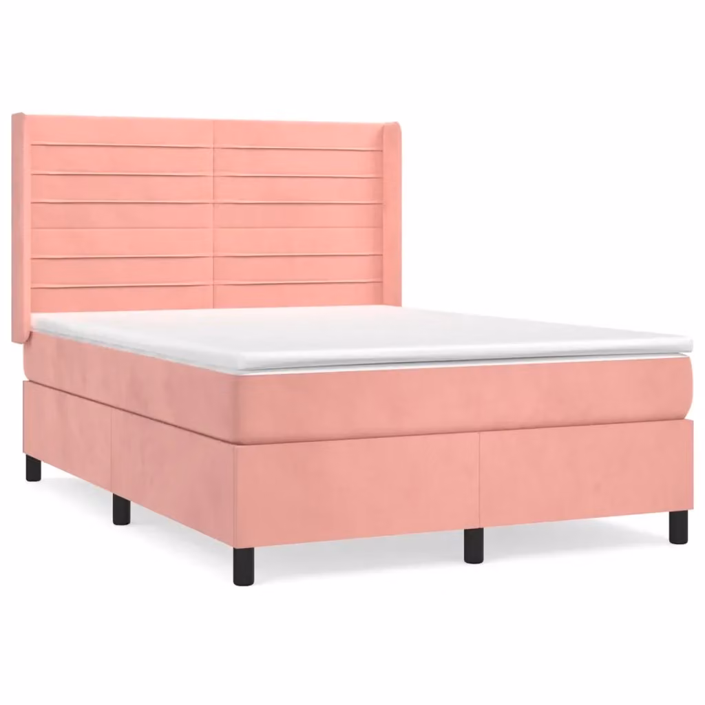 vidaXL Giroletto a Molle con Materasso Ibrido in Velluto Rosa e Bianco, L/P/H: 193 x 147 x 128 cm – 2