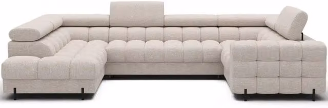 Divano panoramico convertibile FACTORY di MEUBLORAMA, modello a 3 posti con angolo sinistro, vano contenitore e funzione letto, colore beige