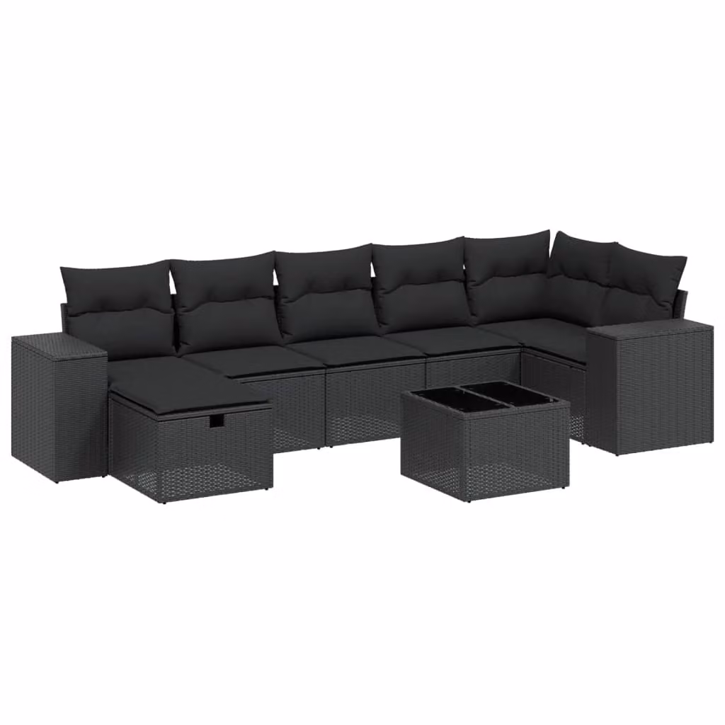 Set Divani da Giardino con Cuscini 8 pz Nero in Polyrattan