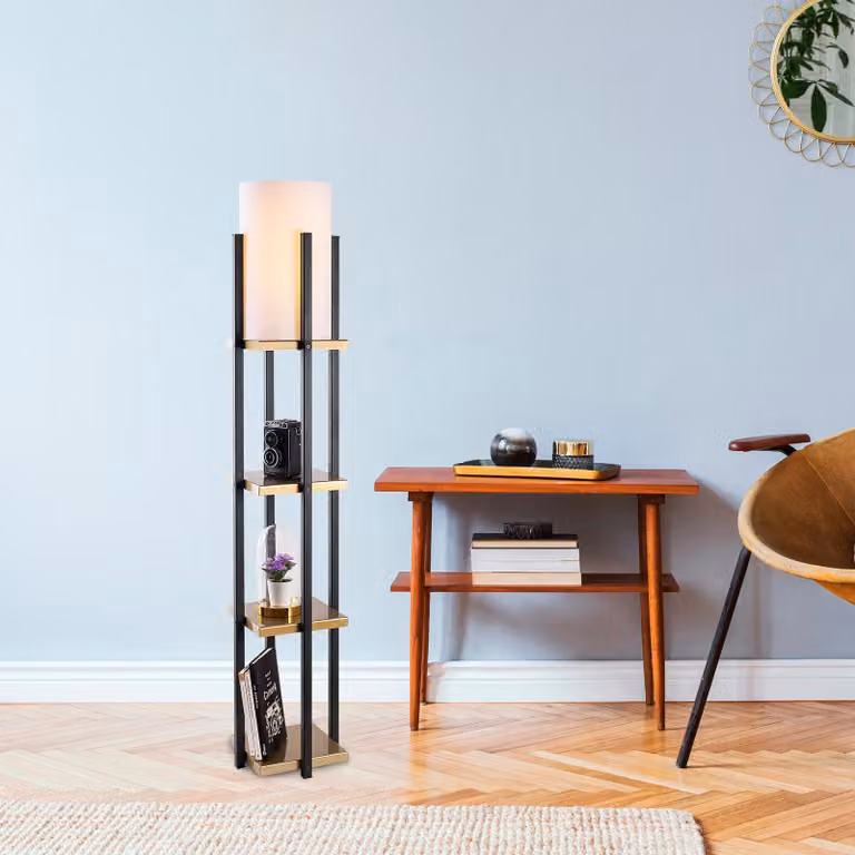 Opviq, 7115- 7115LMP, nero, oro, lampada da terra, 25 x 25 x 130 cm, corpo in metallo