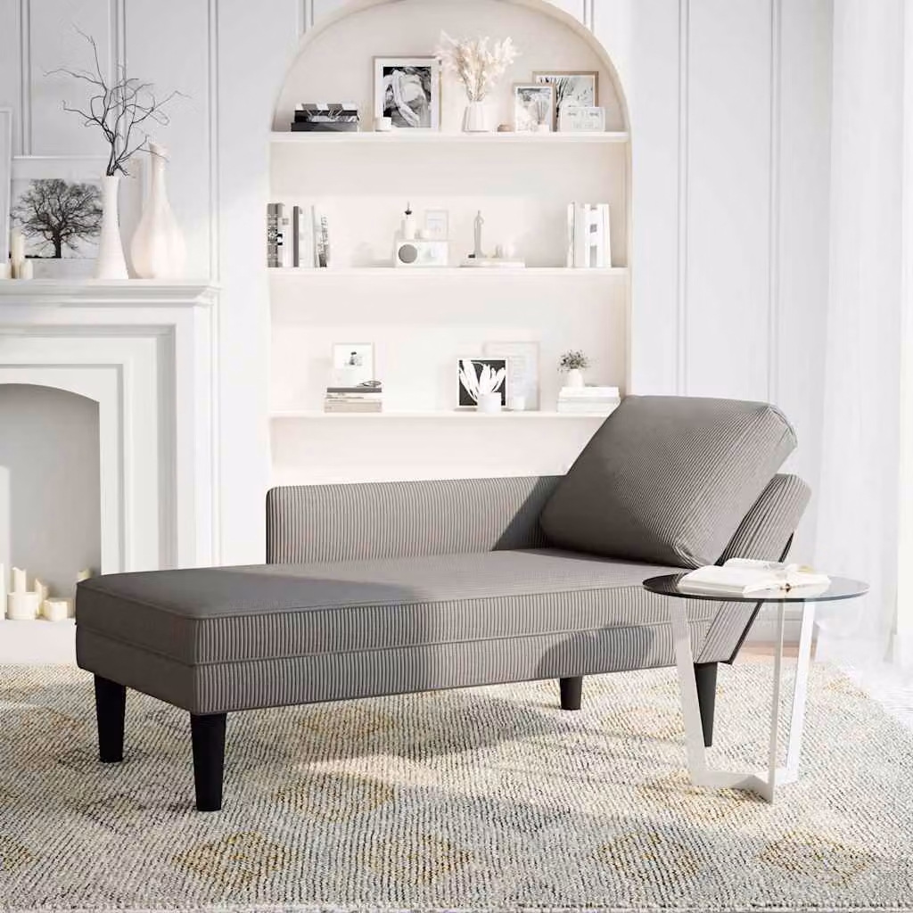 vidaXL Sdraio con Cuscino Destro in Velluto a Coste Grigio Chiaro