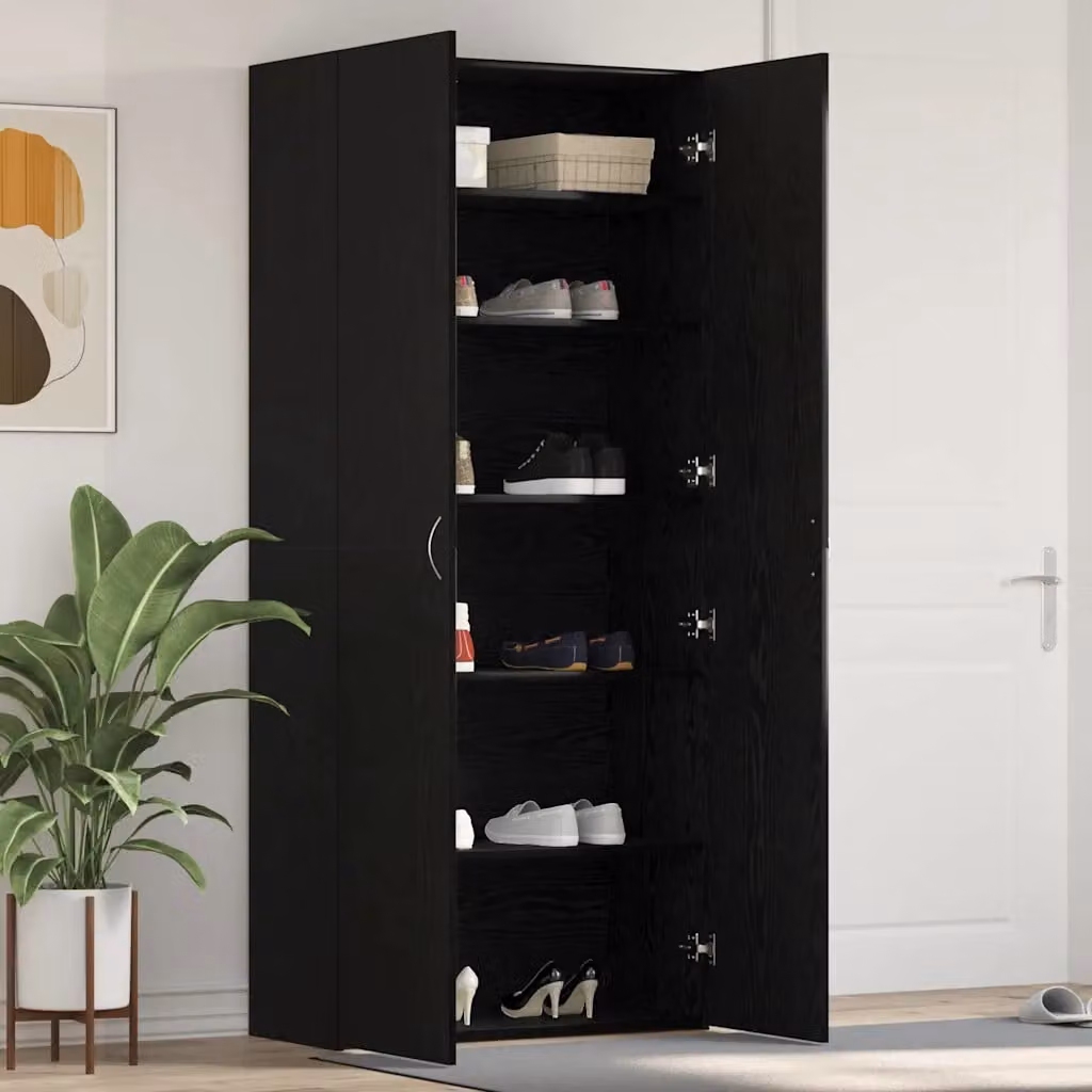 Mobile porta scarpe vidaXL in legno MDF nero con ante a battente L 80 x P 35.5 x H 180 cm