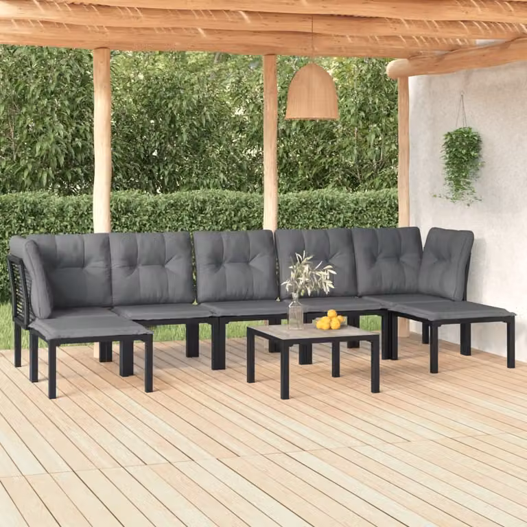 The Living Store Set salotto da giardino 8 pezzi in poly rattan nero e grigio