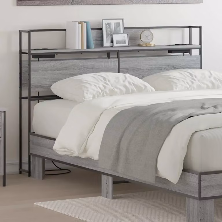 Testata letto con mensola integrata e porta di ricarica USB vidaXL, Grigio, L: 160 cm, H: 98 cm, P: 16,2 cm