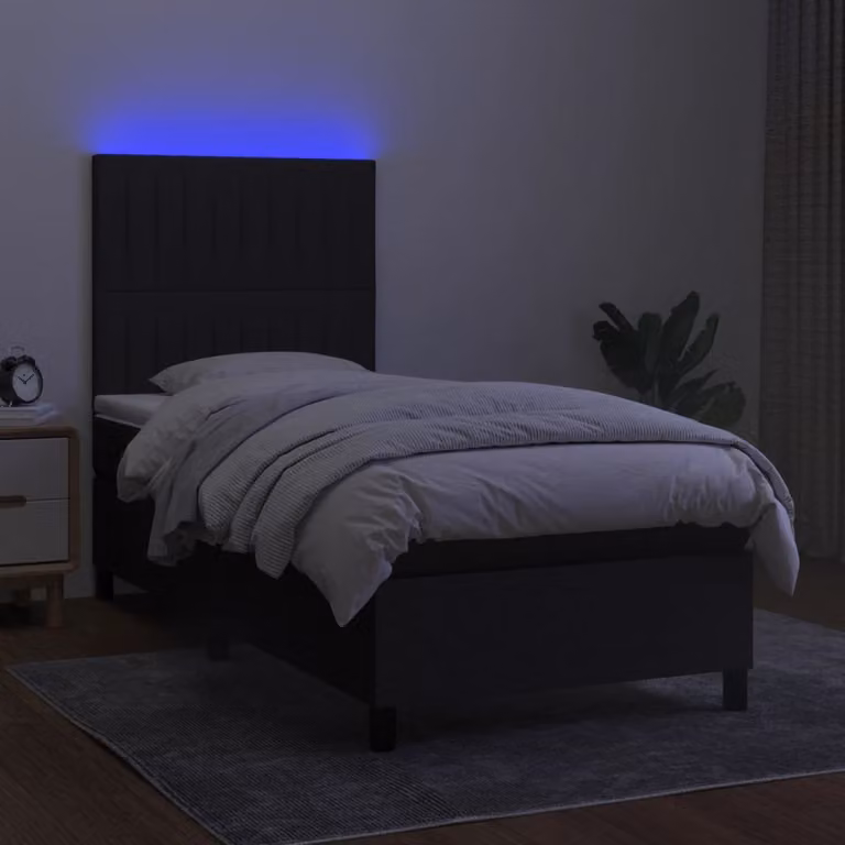 The Living Store Letto a molle con materasso e LED nero 90x200 cm in tessuto