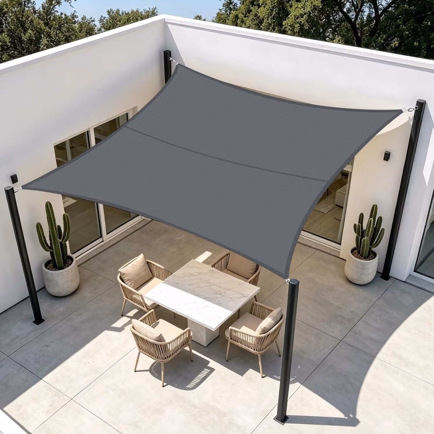 Telo ombreggiante rettangolare, dimensioni 3x4 metri, con protezione UV del 95% e facile installazione