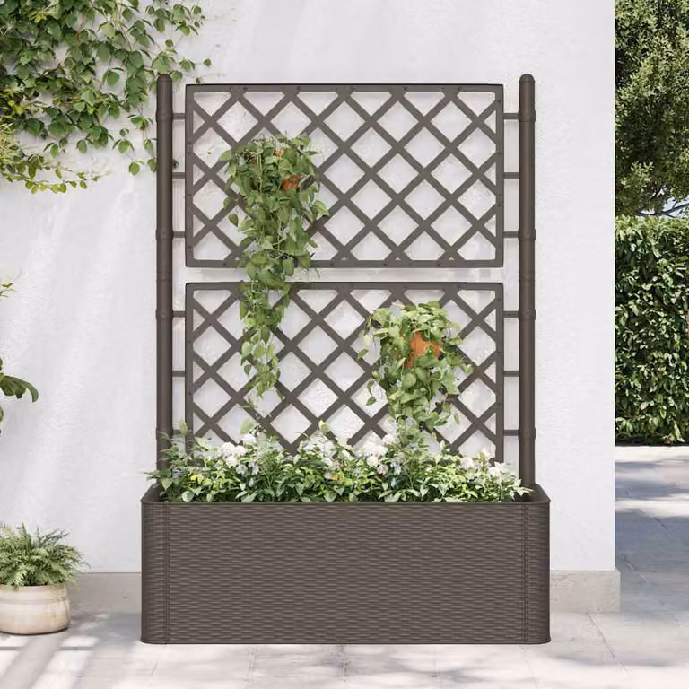 Letto Rialzato da Giardino con Graticcio e Irrigazione Moca vidaXL in WPC per Orto e Giardino, Disponibile in Marrone o Antracite
