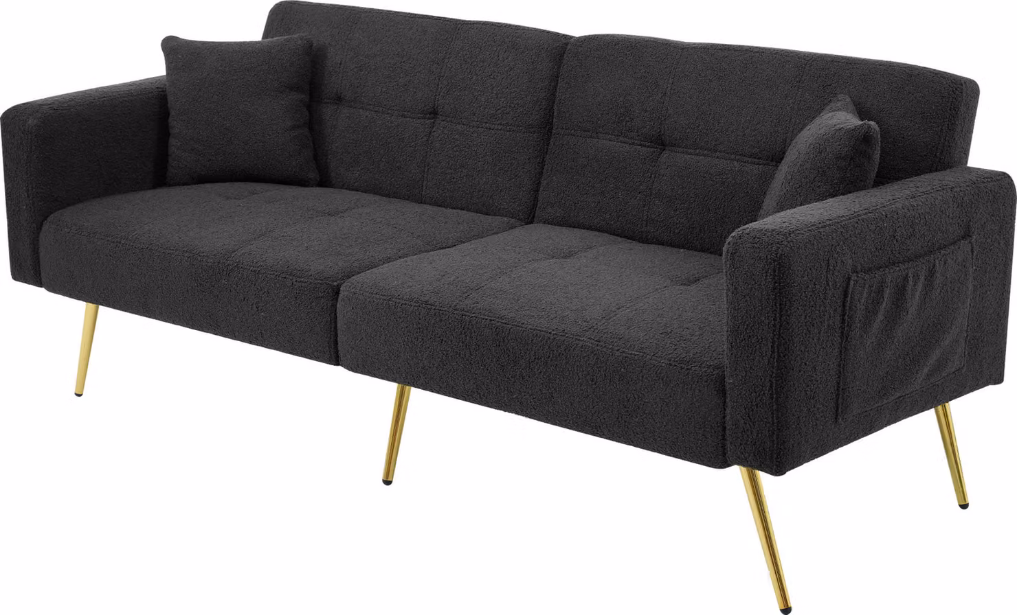 STILVORA Divano letto angolare con funzione letto e chaise longue regolabile, cuscini e tasche portaoggetti laterali, gambe dorate, grigio