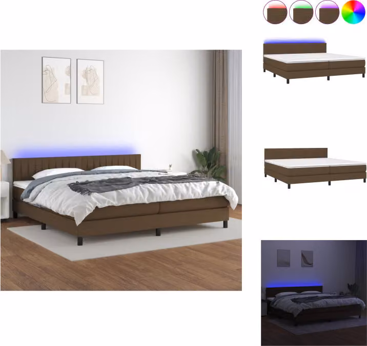vidaXL Letto a molle con materasso e LED in tessuto marrone scuro 200x200 cm - Letti & strutture letto