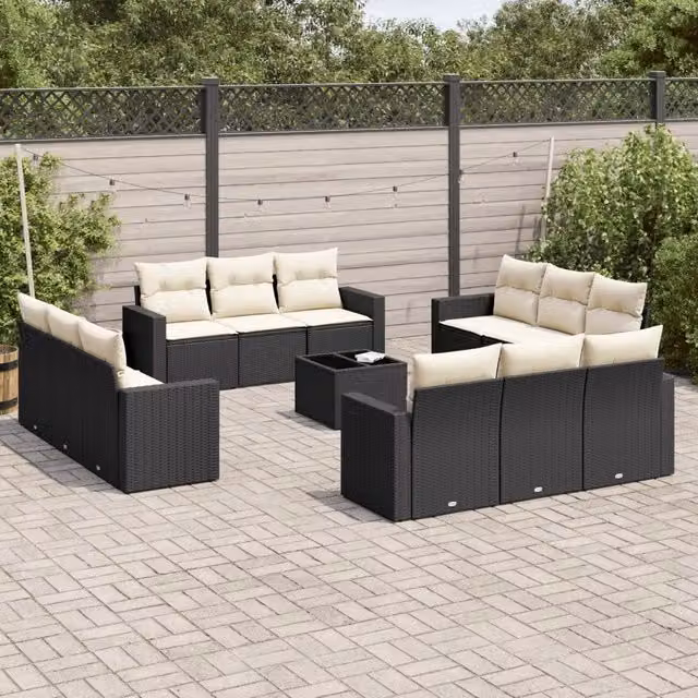 Set di Divani da Giardino VIDAXL in Polyrattan Nero con 13 Pezzi e Cuscini