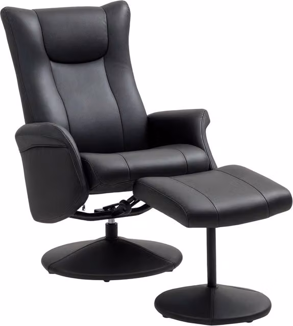 Poltrona girevole reclinabile con poggiapiedi ¨C Minimal ¨C Pelle scuro nero