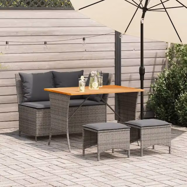 Set da pranzo da giardino moderno vidaXL in legno di acacia oliato e polyrattan grigio