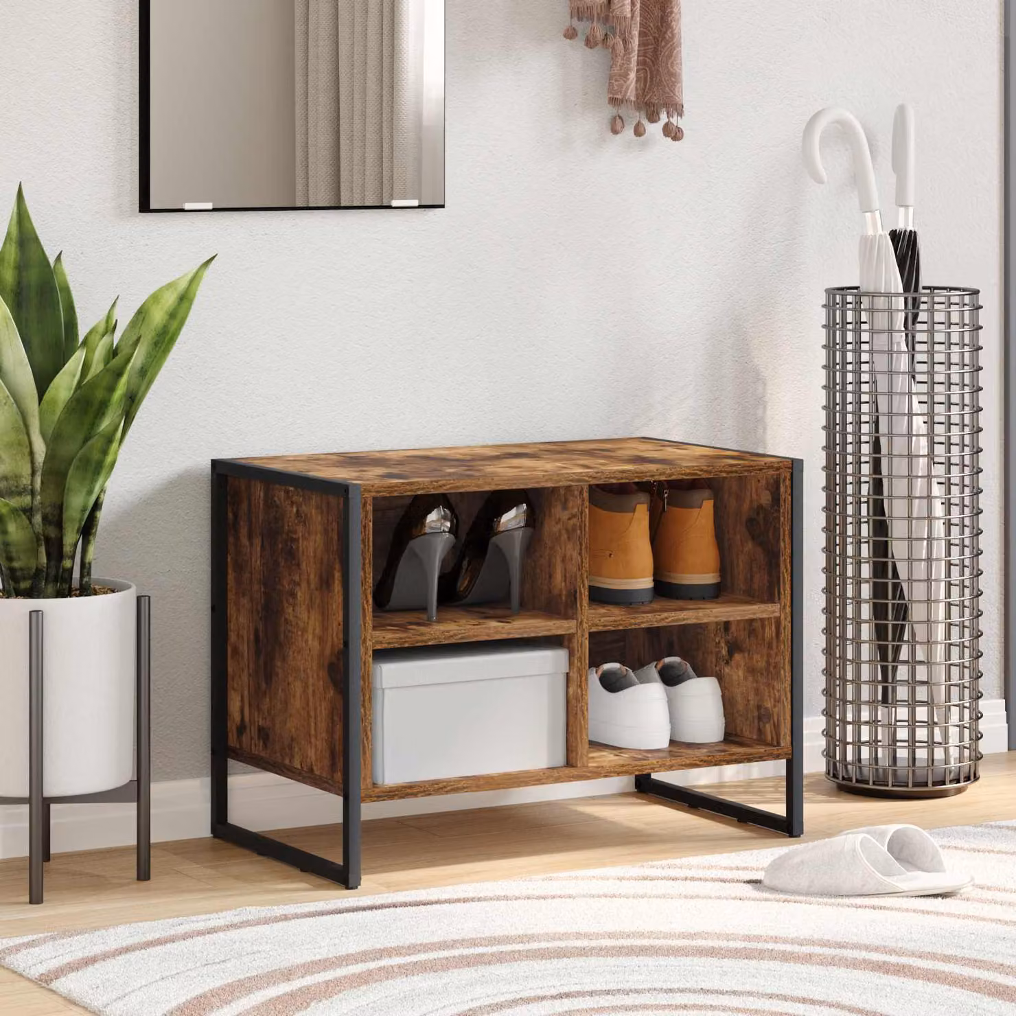 Scarpiera mobile vidaXL in stile industriale marrone con ripiani piatti, L: 60 cm, P: 35 cm, H: 44 cm