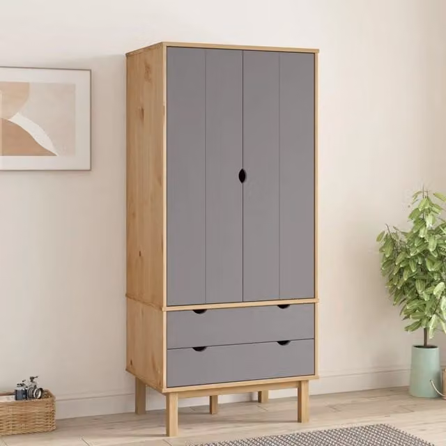 Armadio OTTA vidaXL in legno di pino marrone e grigio con cassetti integrati L/P/H: 76,5 x 53 x 172 cm – 1