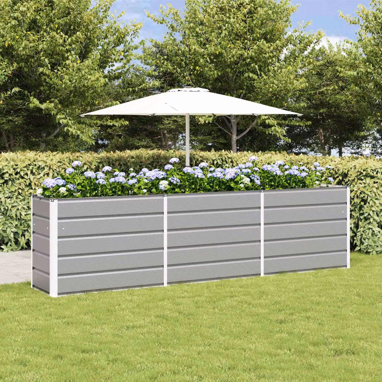 Fioriera vidaXL in acciaio zincato grigio, L: 290 cm, P: 50 cm, H: 75 cm