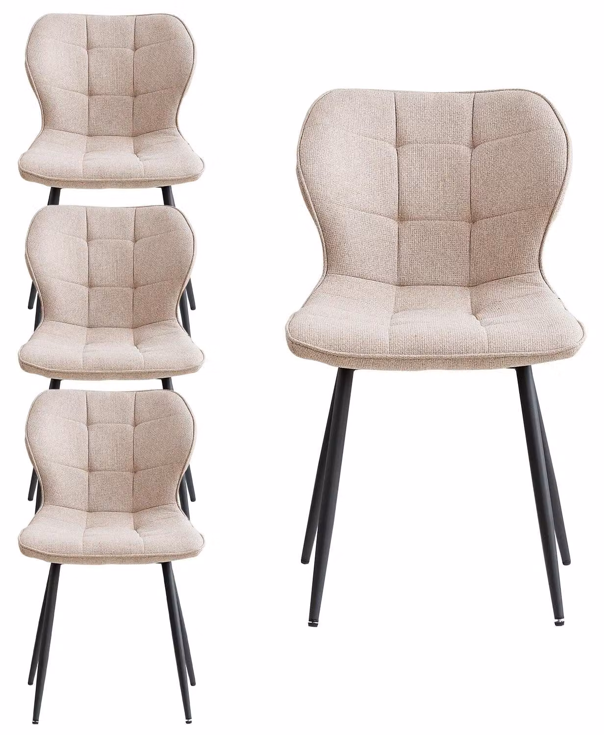 Sedie da pranzo - Set di 4 - Stile scandinavo - Rivestimento in lino - Gambe in metallo - Beige