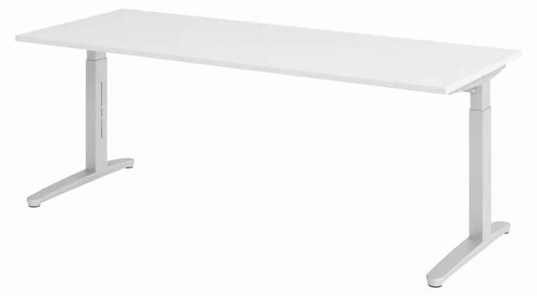 Scrivania bümö Serie XB - Finitura: bianco, struttura: argento, dimensioni: 200 x 80 cm