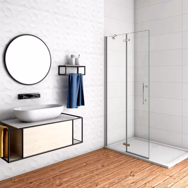 Parete Doccia WALK IN Aica Italy con Paretina Fissa e Mobile in Vetro Temperato Trasparente da 6 mm, Trattamento Anticalcare e Telaio Cromato, L 72 cm x H 195 cm