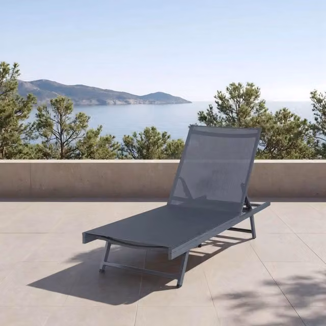 casa.pro Lettino Prendisole Baragiano in Alluminio Verniciato Antracite e Grigio con Poggiatesta Regolabile e Tessuto Textilene L: 197 cm, P: 64 cm, H: 30 cm – 1