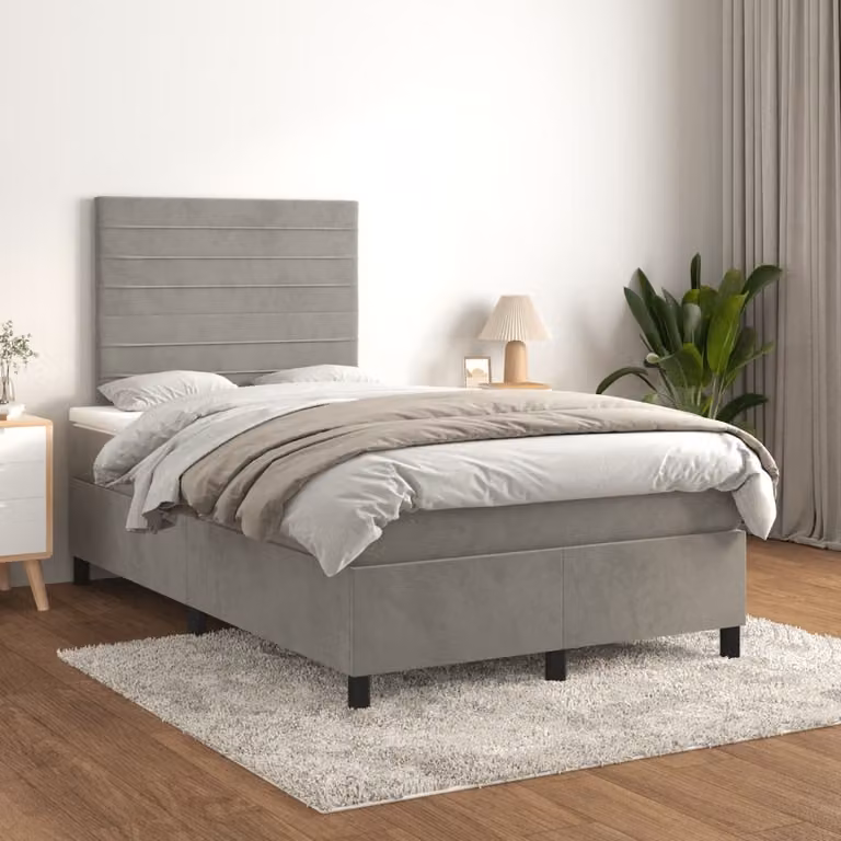 Letto Ibrido vidaXL con Giroletto a Molle e Materasso in Velluto Grigio Chiaro L: 120 cm, P: 200 cm