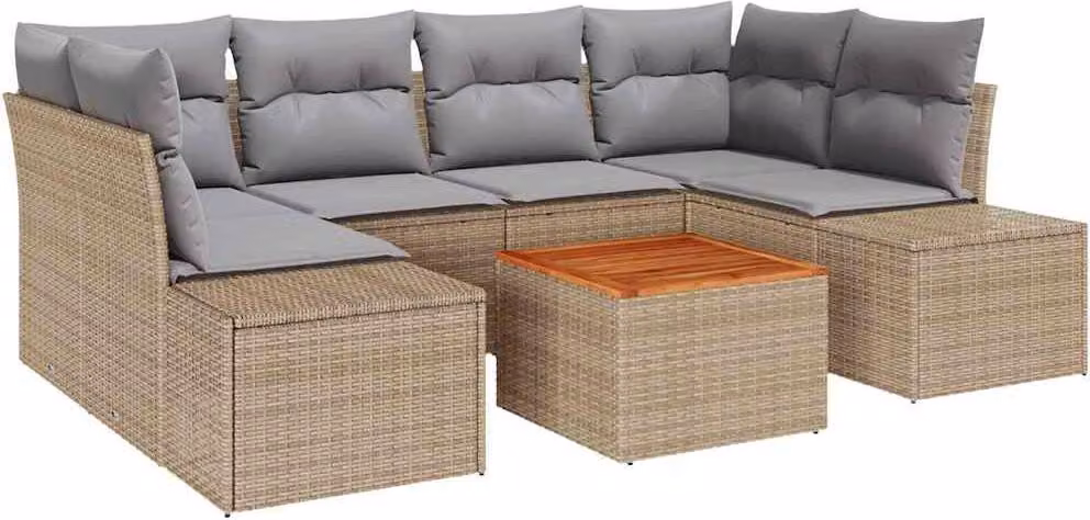 Set Divano da Giardino con cuscino 7 pcs Beige polyrattan