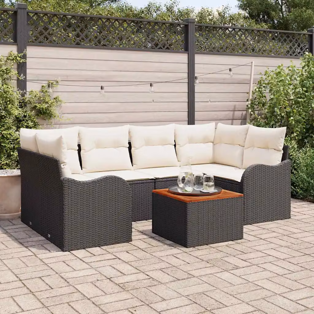 Set Divano da Giardino Moderno vidaXL a Forma a L con Cuscini e Tavolino Nero in Polyrattan e Acciaio – 1
