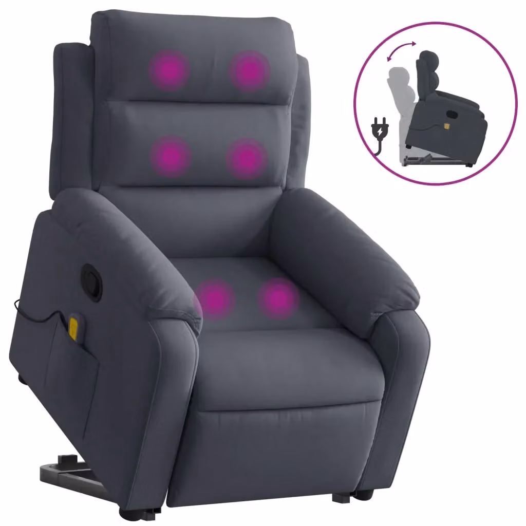 vidaXL Poltrona Alzapersona Reclinabile in Velluto Grigio con Supporto Elettrico per Anziani – 2