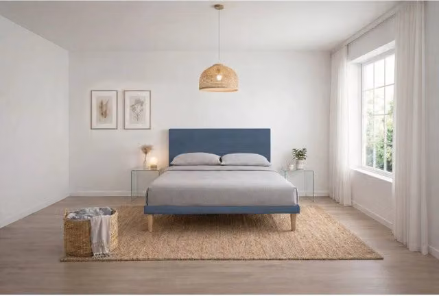 Letto imbottito Matrimoniale 160x200 cm Flat - Con rete,Microfibra,Blu