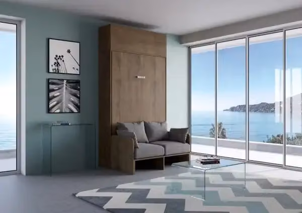 Letto a scomparsa una piazza e mezzo Kentaro Itamoby con divano e pensile, noce e grigio – 2