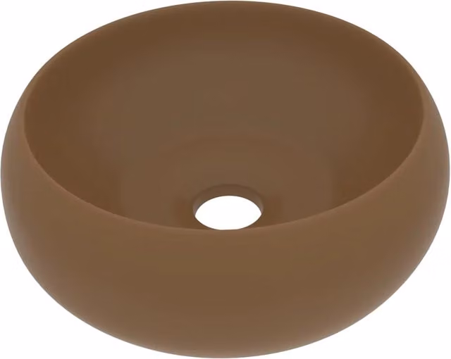 Elegante lavabo rotondo da appoggio ideale per bagno cucina guardaroba e arredamento d'interni 40x15 cm in ceramica color crema opaca codice 02_0002749