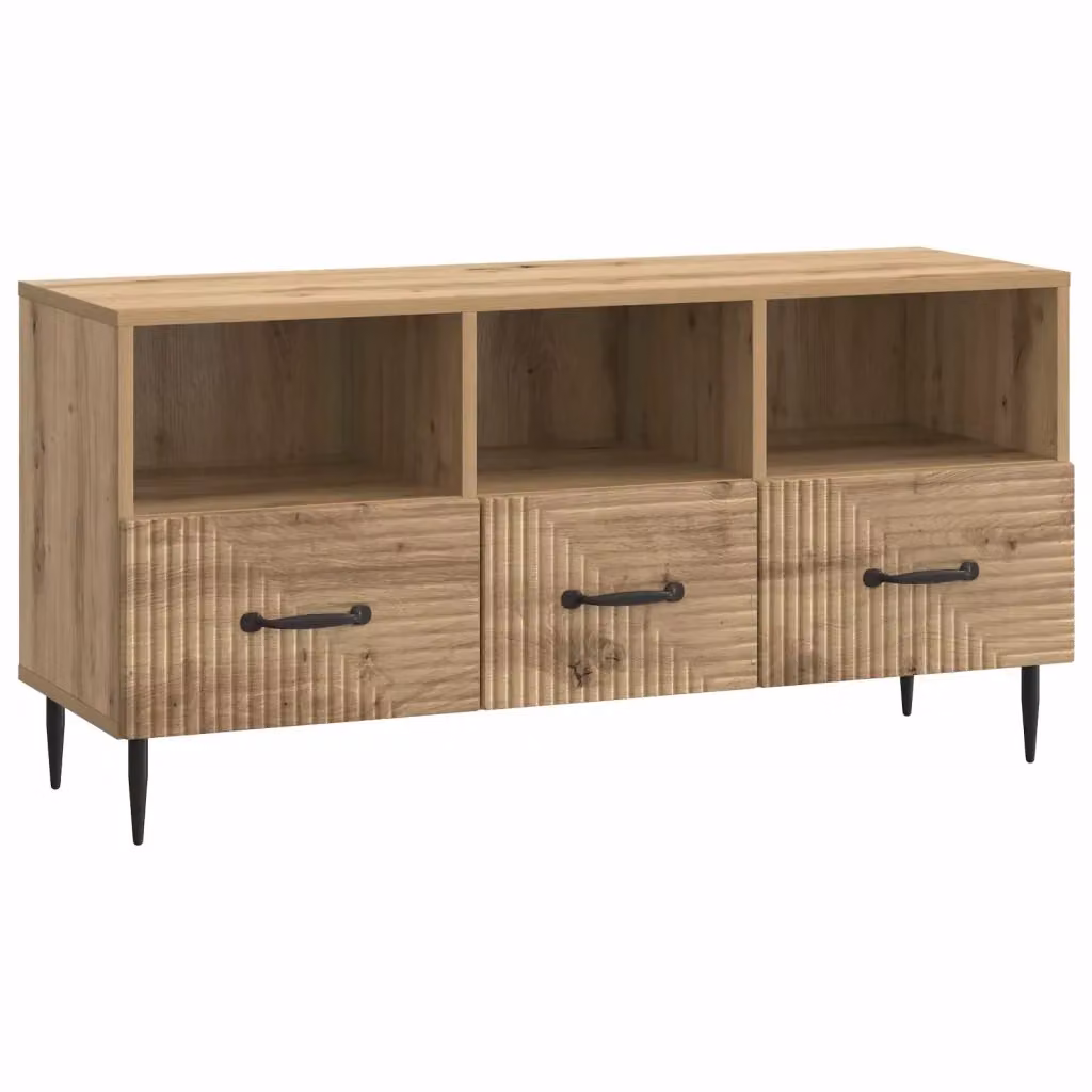Mobile TV moderno in legno e metallo color marrone con cassetto, L: 102 cm, P: 34,5 cm, H: 50 cm – 2