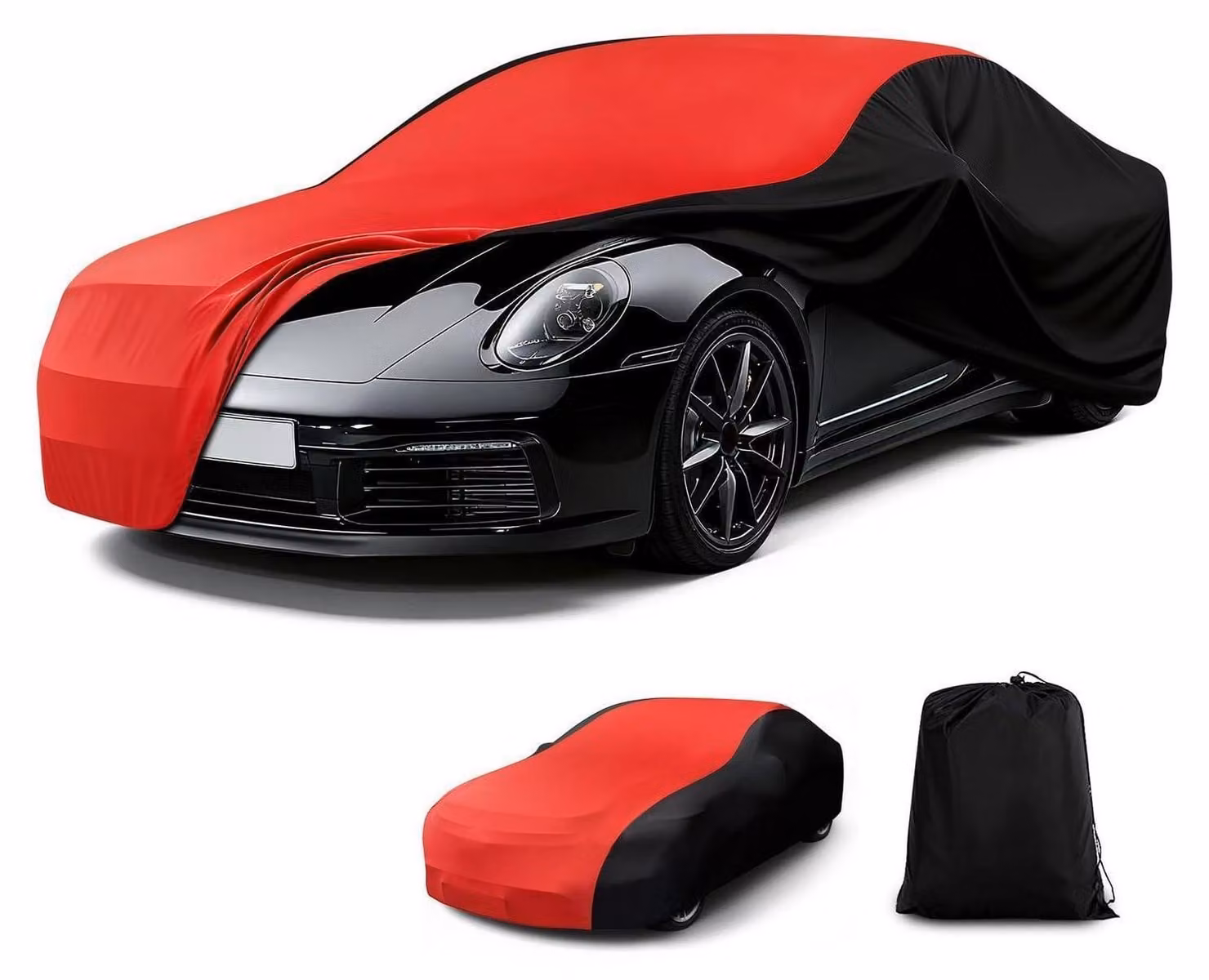 Copertura per auto, da interno, elasticizzata, antipolvere e traspirante, colore rosso/nero, dimensioni: lunghezza 458 cm, larghezza 178 cm, altezza 120 cm