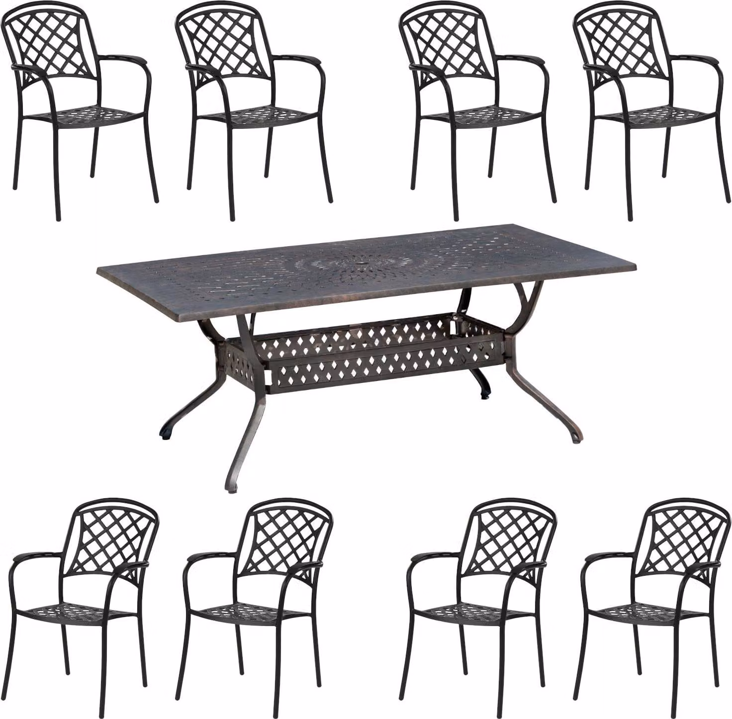 Inko Set da salotto 9 pezzi in alluminio pressofuso bronzo Tavolo 215x107x74 cm con 8 poltrone