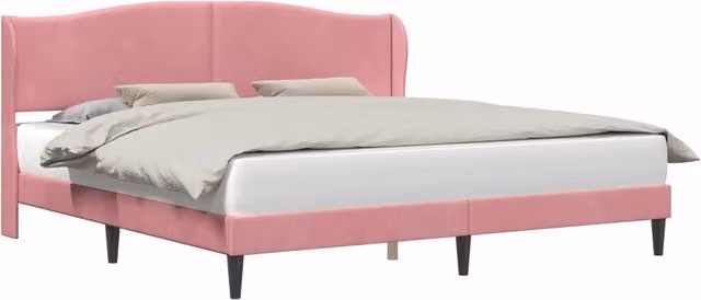 Letto matrimoniale moderno in velluto rosa con testiera, L/P/H: 200 x 200 x 101 cm