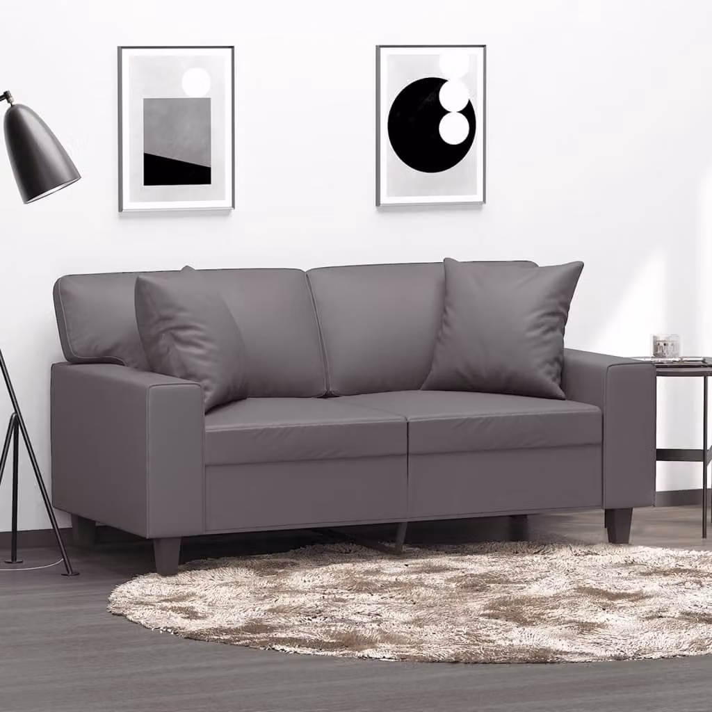 vidaXL Divano a 2 Posti Moderno in Similpelle Grigio con Cuscini e Struttura in Metallo L: 154 cm, P: 80 cm, H: 77 cm – 1