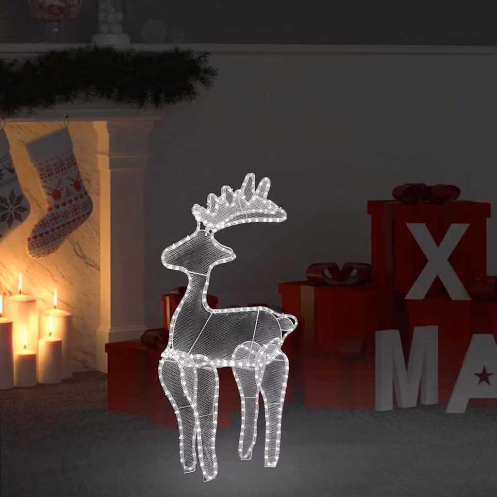 vidaXL Decorazione Natalizia Renna in Rete Bianca con 306 LED L/P/H: 60 x 24 x 89 cm