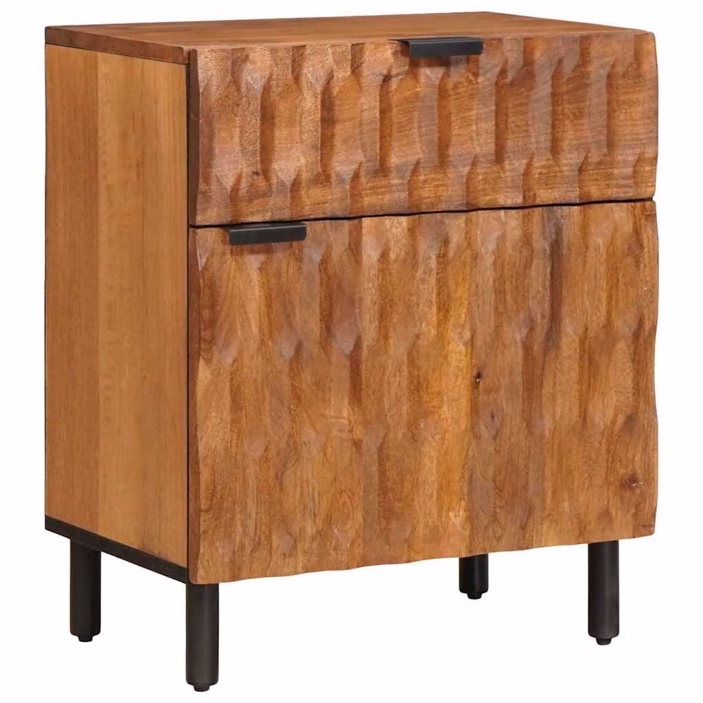 Armadio da notte vidaXL in legno di mango marrone con cassetto stile rustico L 50 cm, P 33 cm, H 60 cm