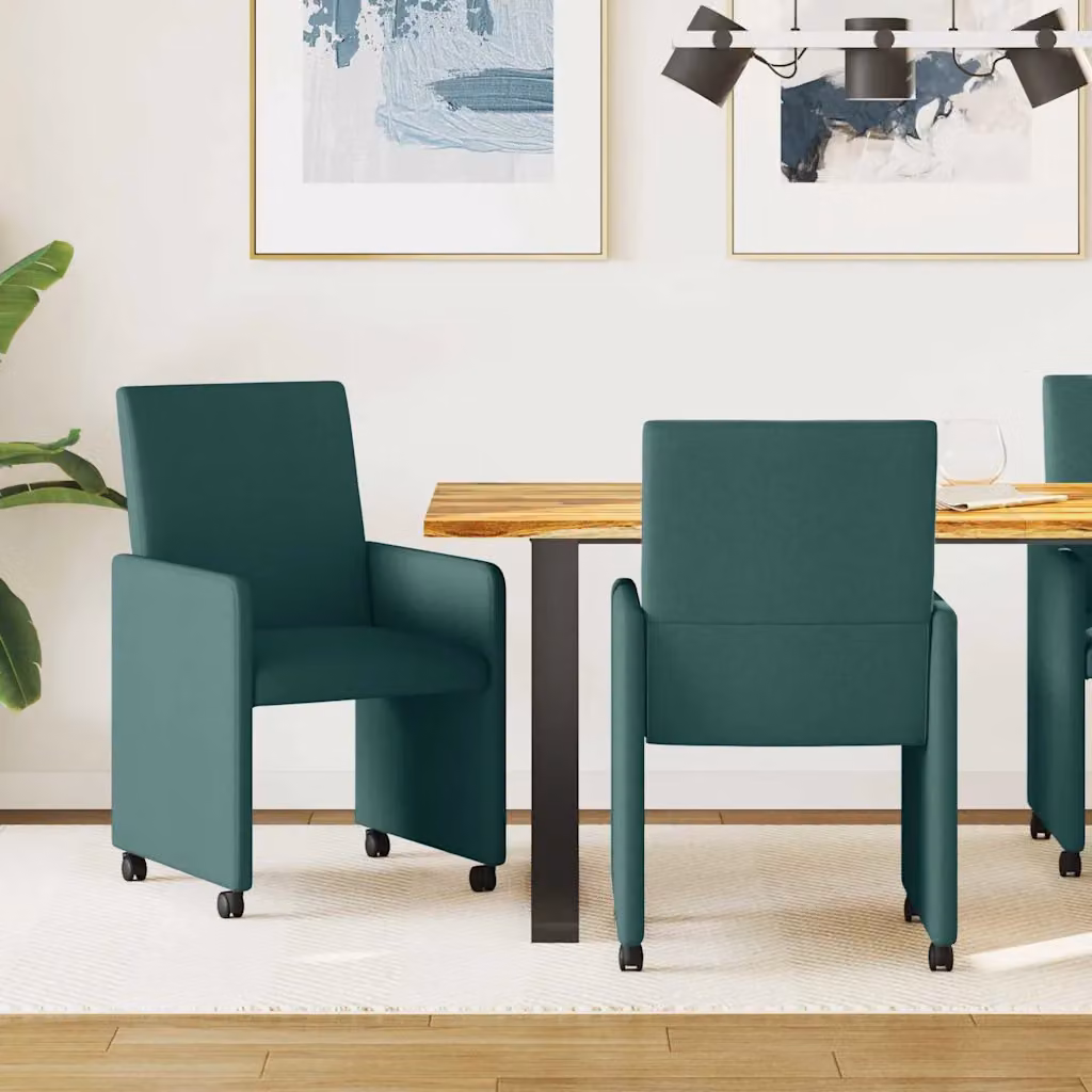 Set di 2 sedie da pranzo con ruote vidaXL in tessuto verde scuro L 57 cm x P 66 cm x H 94 cm – 1