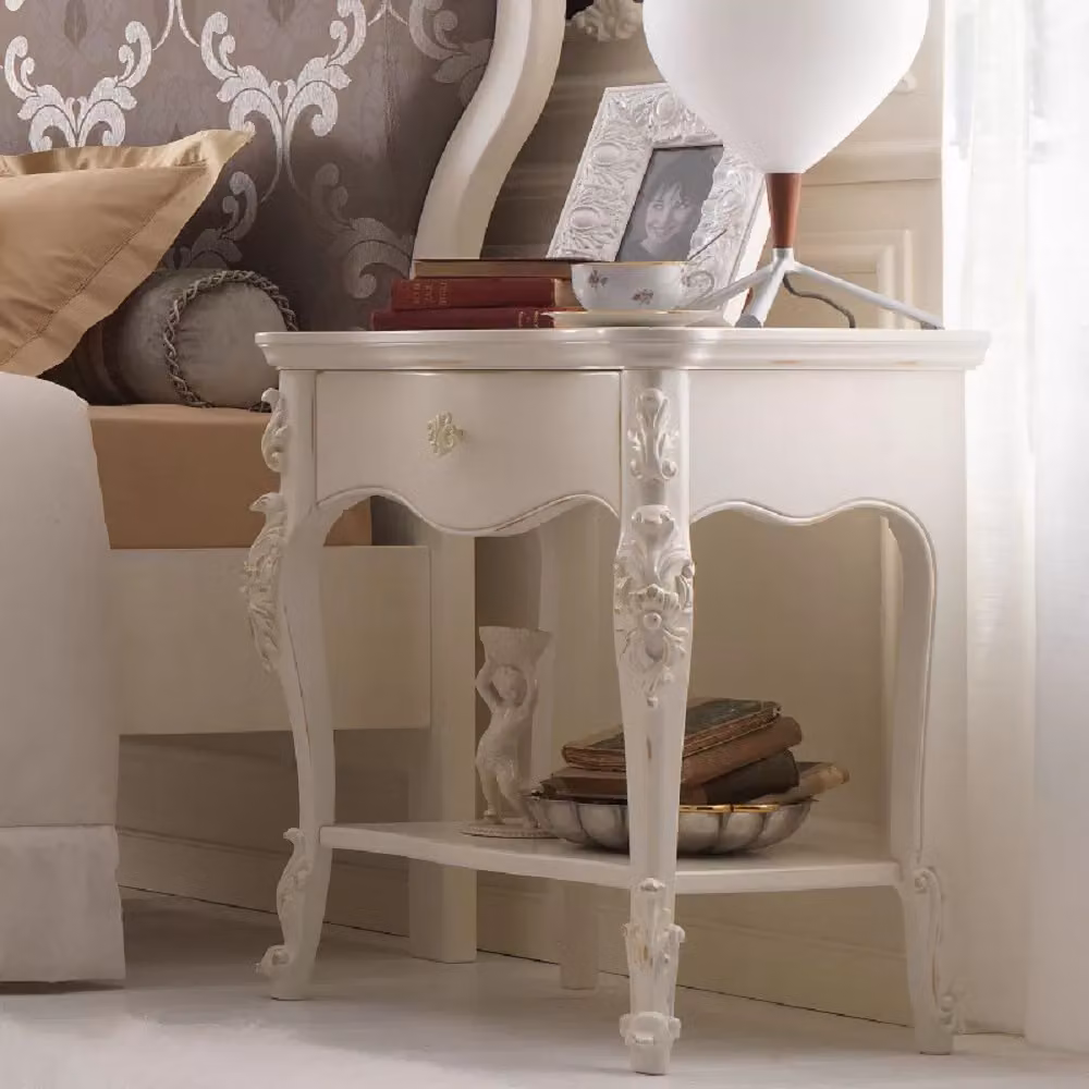 Comodino classico Mobili 2G in legno bianco con 1 cassetto e 1 ripiano L: 57 cm, P: 40 cm, H: 68 cm – 2