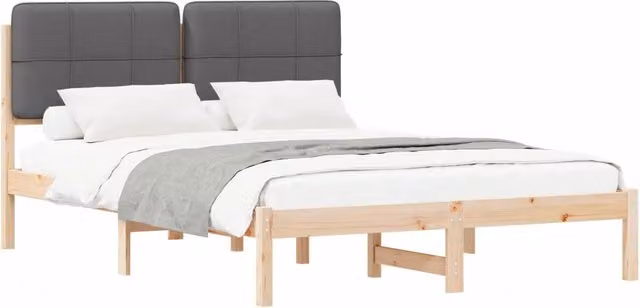 Letto matrimoniale | Letto per adulti | Letto con Testiera Rivestita Grigio scuro 150 x 200 cm