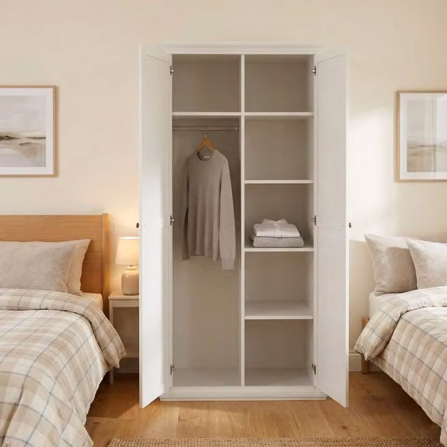 Armadio a 2 ante DMORA per camera da letto, bianco opaco, L: 96 cm, P: 60,5 cm, H: 200,56 cm – 1