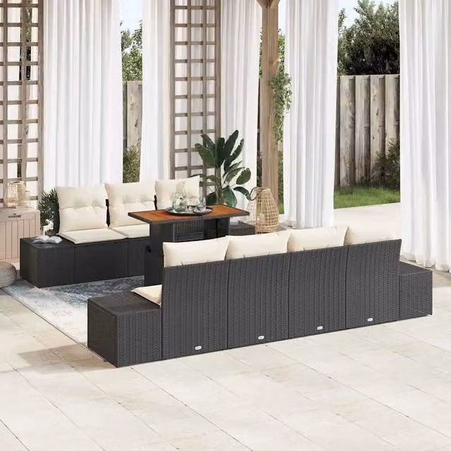 Set Divano da Giardino 8 pz Nero polyrattan 3349921