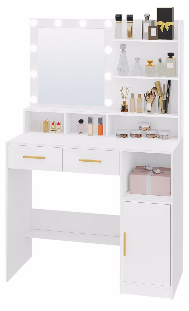 Tavolino da trucco - Specchiera da trucco - Cassettiera per il trucco - Tavolo da bellezza - Mobiletto per il trucco - Illuminazione LED regolabile