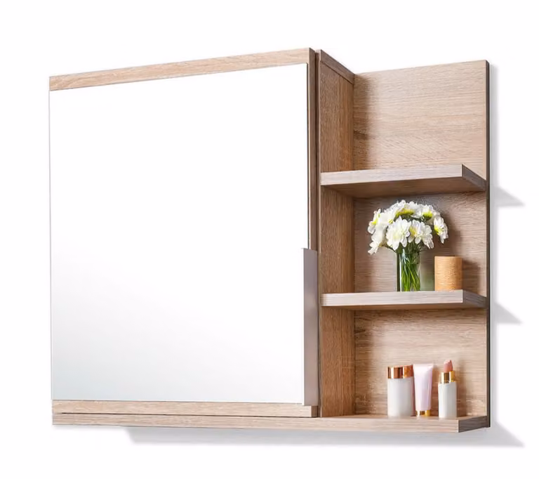 Specchiera 60x50 rovere Sonoma, mobile bagno con ripiani, specchio bagno, pensile - destra