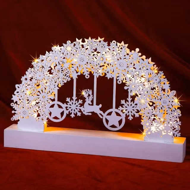Arco natalizio Monzana in legno con fiocco di neve bianco e decorazioni a stella per tavolo