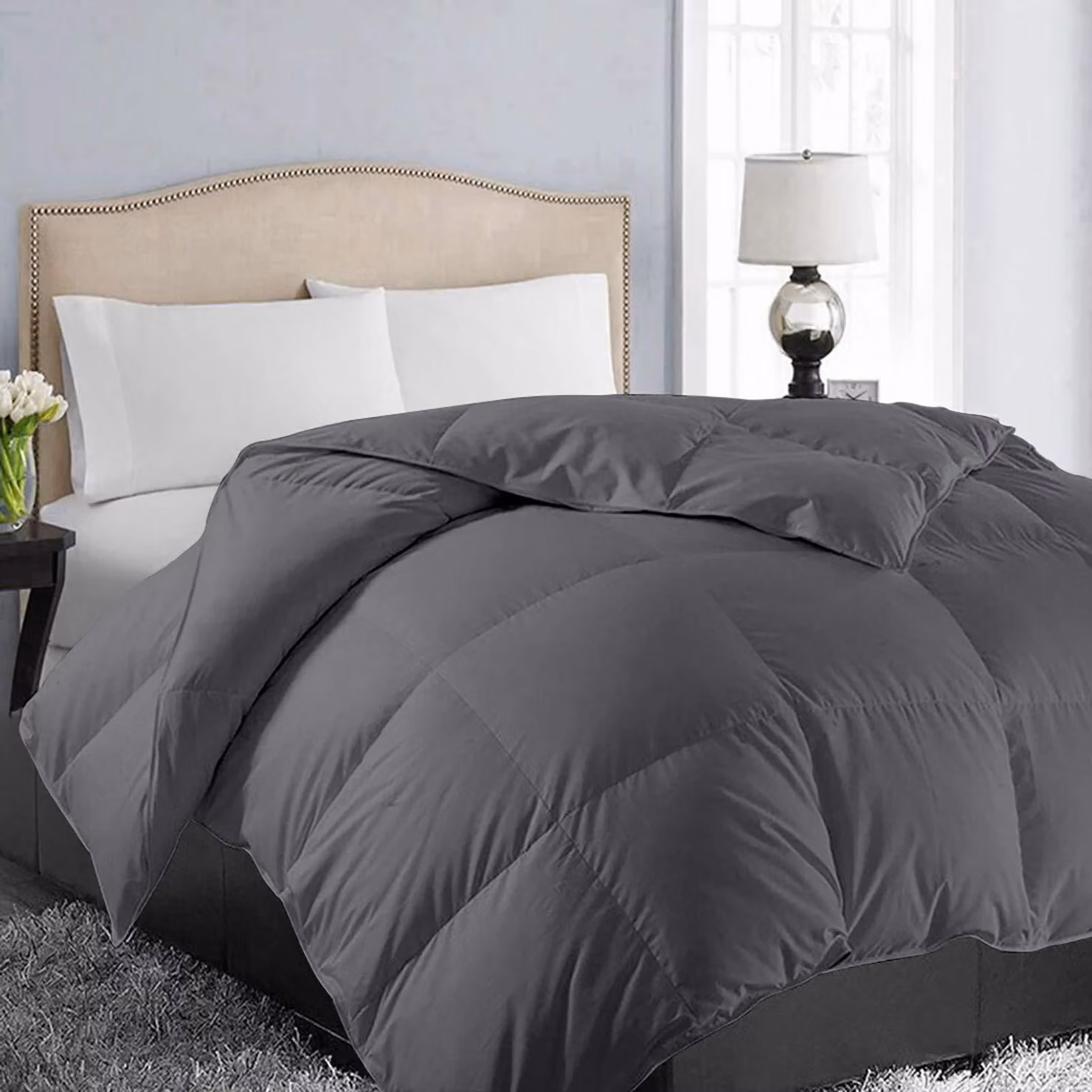 Coperta per tutto l'anno, matrimoniale, imbottita, 248 x 296 cm, con angoli a passante, ideale per la camera da letto